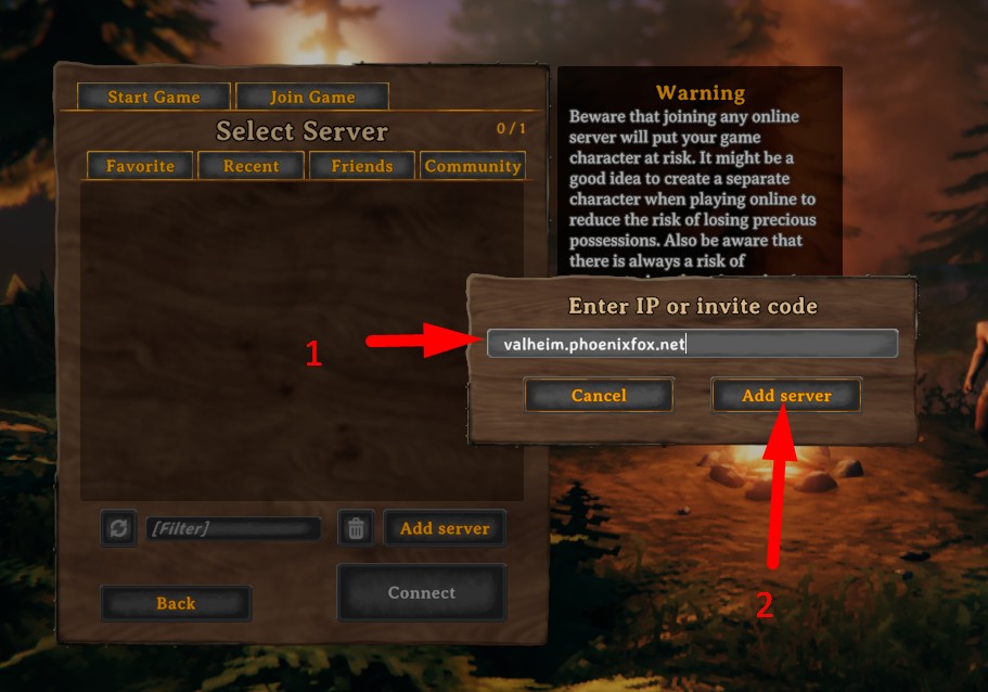 Adding server IP address in Valheim