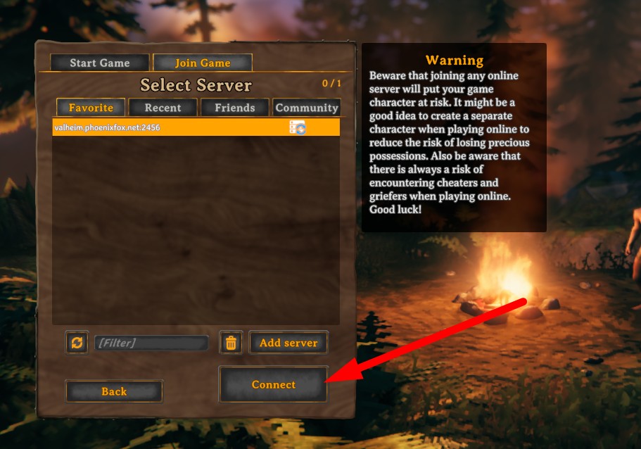 Connecting to the Valheim server
